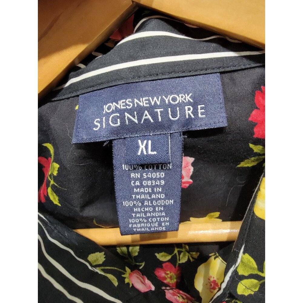 Jones New York Signature Womens XL Black Floral Button-Up Shirt 100% Cotton - Picture 3 of 5
